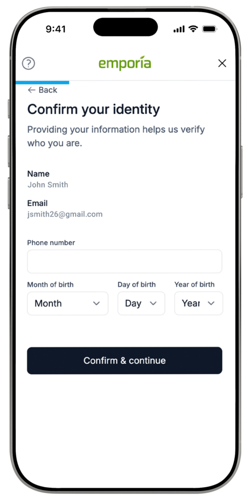 Verify your identity screen
